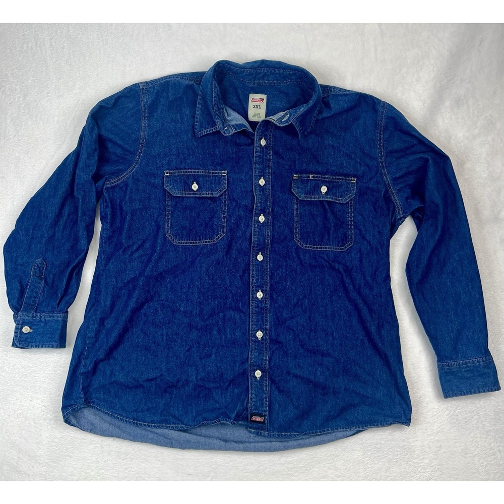 Dickies Shirt Men's 2XL Denim Long Sleeve Button Down